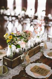Muted Fall Wedding Rectangle Table Centerpieces Vintage Bottles With Scatter Wedding Table Centerpieces Rectangle Table Centerpieces Rectangle Wedding Tables