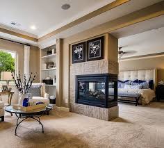 Divided Master Bedroom And Sitting Room With Shared Fireplace Master Bedroom Sitting Area Master Suite Bedroom Master Bedrooms Decor
