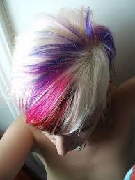 Dark short hair with gold highlight add the popular hues such as purple and gold to your dark hair. Thinking Maybe Silvery White All Over With Some Colored Highlights Cool But I Know I Will Chicken Out Hair Styles Short Hair Color Short Hair Styles