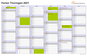 Kalender 2021 lengkap ini bisa anda gunakan untuk merencanakan untuk berbagai keperluan seperti. Ferien Thuringen 2021 Ferienkalender Zum Ausdrucken