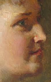 Carl Probst, Junge Dame im Profil, kleines Ölbild auf Holz, Blattgoldrahmen 