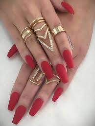 55 Nail Ideas For Red Dress Nail Designs Red Matte Nails Coffin Nails Matte Prom Nails Silver