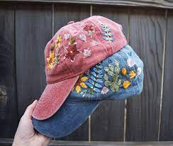Wildflowers Hand Embroidered Cap Red Embroidered Caps Hat Embroidery Embroidered Hats