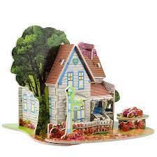 Dg108, diy 3d wooden puzzle miniature house kit: Romantic Cottage Model 3d Puzzles For Kids Diy Jigsaw Brain Games Educational Toys For Gift Beautiful House Building Shopee Malaysia