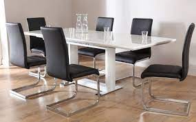 Tokyo White High Gloss Extending Dining Table With 6 Perth Black Leather Chairs Minimalist Dining Room White Dining Set Dining Room Design