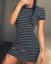 Black And White Striped T Shirt Dress Black And White Striped T Shirt Dress Slim Fit Pencil Dress For Teenage Girls Short Sleeve Mini Dress Striped Bodycon Dress Bodycon Dress Casual