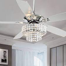 Home with the lattice framework for. 52 Chrome 5 Blade Crystal Chandelier Ceiling Fan With Remote On Sale Overstock 27790222