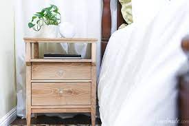 This is another nightstand plan from more like home, and it's pretty similar in design to the other one in this list but instead has a drawer and tapered legs. Diy Tall Nightstand Build Plans Houseful Of Handmade