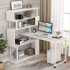 Create a stylish working station, storage unit in one with this unique computer desk. Tribesigns Rotating Computer Desk With 5 Shelves Bookshelf Vintage Rustic L Shaped Corner Desk With Storage Reversible Office Desk Study Table Writing Desk On Wheels For Home Office Walmart Com Walmart Com