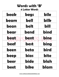 List of 3,503 words that are 4 letter words. 4 Letter Words That Begins With B 2