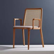 Minimal Style Solid Wood Chair Textile Seating Caning Backboard With Arms Wood Chair Design Solid Wood Chairs Wood Chair