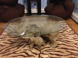 Elephant Sculpture Coffee Table Glass Africa Safari Animal Theme Furniture Elephant Decor Living Room Safari Animal Theme Animal Decor
