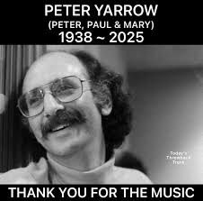 The music world is mourning the loss of one of their own.  Singer/songwriter, Peter Yarrow, best known as a member of the influential  folk group Peter, Paul, and Mary, has died, this