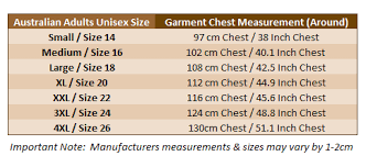 sizing charts australian t shirts gifts