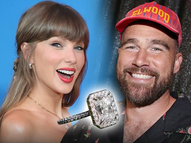 Taylor Swift's dazzling new diamond wedding ring showcased next to her and Travis Kelce, do AI tạo