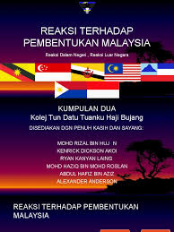 Mereka bergabung dalam persekutuan tanah melayu yang berada dibawah kekuasaan inggris. Reaksi Terhadap Pembentukan Malaysia