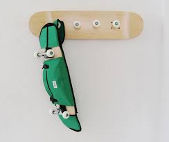 Skate Coat Rack And Green Shoulder Bag For 7 5 8 5 Skateboards Green Shoulder Bags Skateboard Furniture Skateboard Decor