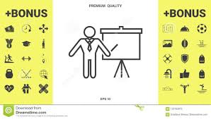 Presentation Sign Line Icon Man Standing With Pointer