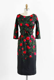 Vintage 1950s Black Red Roses Cocktail Dress Holiday Dress Vintage Dress Vintage 1950s Dresses Vintage Dresses 50s Vintage Style Dresses