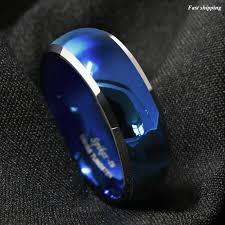 details about 8mm mens tungsten ring blue domed with beveled silver edges band atop jewelry