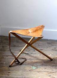 vintage leather tripod camp stool folding seat or chair etsy leather stool vintage leather chair