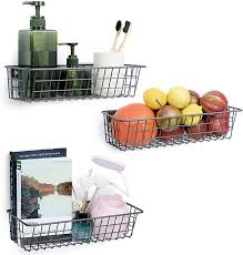 The country farmhouse wire bin comes ready to mount with 2 holes attached to the back and hardware included. Wall Mount Sturdy Steel Wire Baskets Brown Rustic Farmhouse Decor Kitchen Bathroom Accessories Organizer 3 Set Hanging Wall Basket For Storage Medium Metal Hang Cabinet Bin For Organizing Storage Organization Kitchen