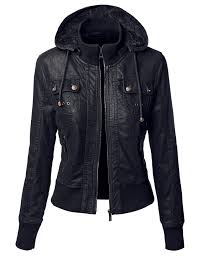 Lock And Love Womens Faux Leather Zip Up Moto Biker Jacket With Hoodie S Brown Leather Jacket Leather Jackets Women Hooded Faux