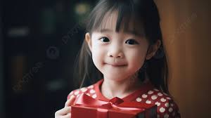 Bir Yay Ile Kırmızı Bir Hediye Tutan Küçük Kız, Kız Bir Noel Hediyesi  Almaktan Mutlu, Hd Fotoğraf Fotoğraf, Burun Resmi Arka Plan Ücretsiz İndir