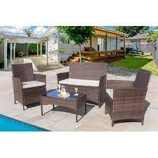 World Menagerie Tessio Wicker Rattan 4 Person Seating Group With Cushions Reviews Wayfa In 2021 Outdoor Patio Furniture Sets Balcony Furniture Set Patio Sofa Set