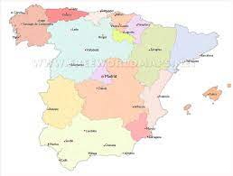 All regions, cities, streets and buildings photos from satellite. Spain Political Map