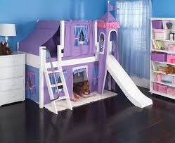 Maxtrix Princess Castle Bed W Angled Ladder And Slide Purple Light Blue Twin Size Kids Loft Beds Girls Bedroom Furniture Bed With Slide