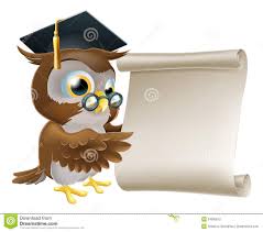 Conjunto de niños en un vestido de graduación y mortero. Owl With Scroll Document Illustration Owl Artwork Owl Pictures
