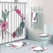 Bamboo bath caddy & greenery dovecottage teal floor tile. Prtau Succulent Summer Vintage Floral Wreath Boho Chic Branches Feathers 5 Piece Bathroom Set Shower Curtain Bath Towel Bath Rug Contour Mat And Toilet Lid Cover Walmart Com Walmart Com