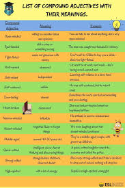 Compound words examples/compound words list. Compound Adjectives In English Eslbuzz Learning English English Adjectives Adjectives Learn English