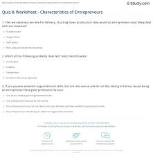 Quiz Worksheet Characteristics Of Entrepreneurs Study Com