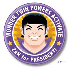Wonder Twin Zan for President, 2.25" Inch Button, Pin, Pinback, Badge,  Wonder Twin Powers Activate