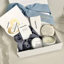 TREATS = Bridesmaid Maid of Honour Proposal Small Box DUSTY BLUE Candle  Scrunchie Cookie Chocolate Personalised Proposal Gift Box Scratch