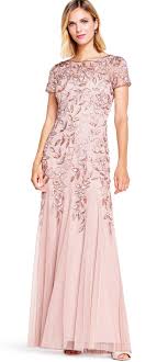 Adrianna Papell Floral Beaded Godet Gown With Sheer Short Sleeves Bridesmaids Gowns With Sleeves Gowns Beaded Gown
