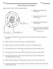 ﻿answer key of worksheet # 1 democritus proposes the atom 1. Atomic Num Mass Hw Pdf Name Period Atomic Structure Worksheet Label The Parts Of An Atom On The Diagram Below 4 What Type Of Charge Does A Proton Have Course Hero