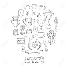 De inkleurbeker wordt geleverd zonder kleurpotloden. Set Van Decoratieve Schets Award Met Trofee Medaille Winnaar Prijs Kampioen Beker Lint Geisoleerd Vector Illustratie Royalty Vrije Cliparts Vectoren En Stock Illustratie Image 56870482