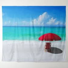 We have an extensive collection of amazing background images carefully chosen by our community. Tropical Beach Scene Red Umbrella Turquoise Sea Tapestry Zazzle Com Beach Scenes Red Beach Umbrella Tapestry
