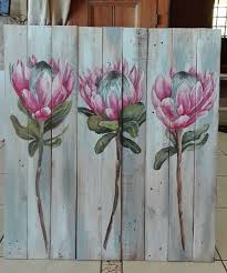 Protea Painting On Wood Panels Flower Art Painting Protea Art Flower Painting