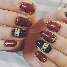new my nail ジェルネイル 秋ネイル ボルドー ブラック ビジュー べっこう ショートネイル やっぱり使いやすい ネイリスト セルフネイル moda deportiva