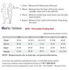 sizing chart asian fit mens unisex montbell america