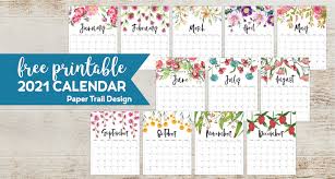 There are 12 calendar styles below to choose from divided into sections for adobe pdf and microsoft excel formats. Free Printable 2021 Floral Calendar Paper Trail Design