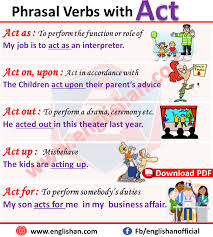 Phrasal Verb List A With Meaning And Sentences Englishan Verbs List Verb Act For Kids