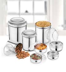 Get free shipping on qualified stainless steel food storage containers or buy online pick up in store today in the kitchen department. Buy Stainless Steel Kitchen Container Set Of 16 By Jensons Online Containers Jars Kitchen Containers Discontinued Pepperfry Product