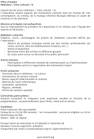 Du lundi au jeudi : Offre D Emploi Mediateur Trice Culturel Le Lezard