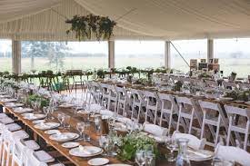 Vintage Timber Trestle Tables White Padded Folding Chairs Crockery Glassware Cutlery 10m Marquee S White Folding Chairs Table Settings White Wooden Chairs