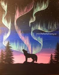 How To Paint Easy Northern Lights Step By Step Painting Northern Lights Art Northern Lights Painting Silhouette Painting